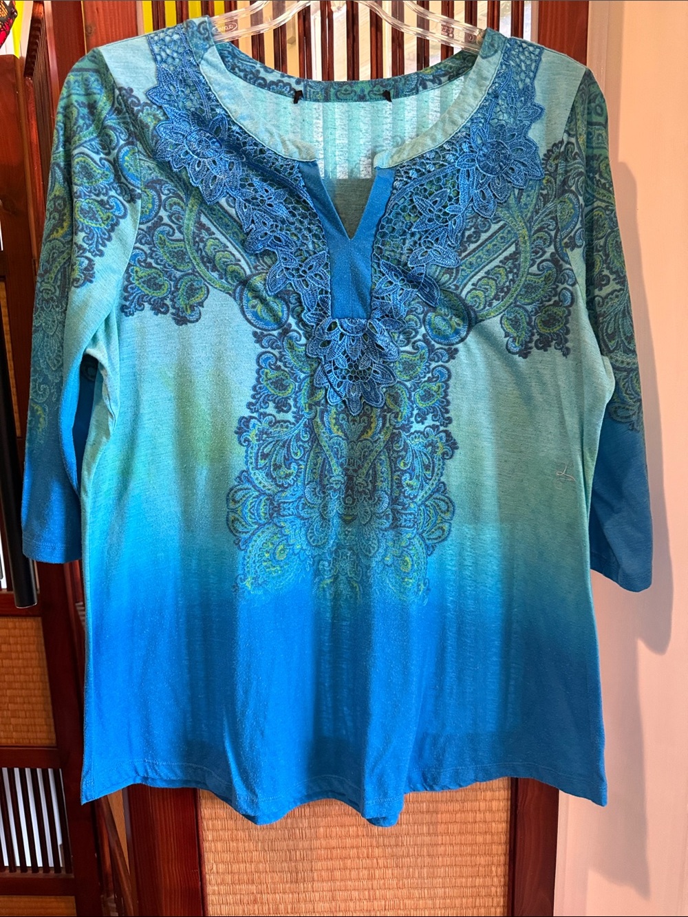 Blue Ombre Embroidered Women’s Top